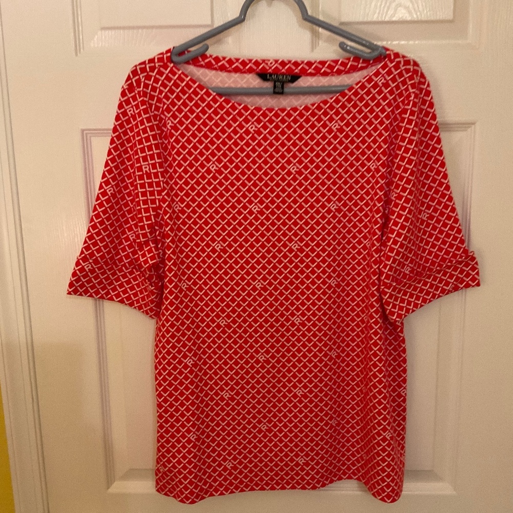 LADIES RALPH LAUREN TOP.  XXL. LIKE NEW! Red & white